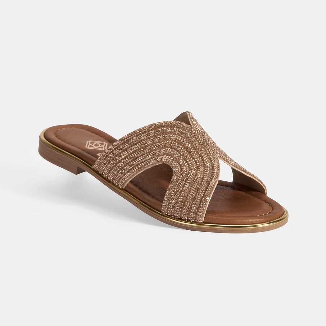 Kadın Altın Taş Detaylı Deri Terlik