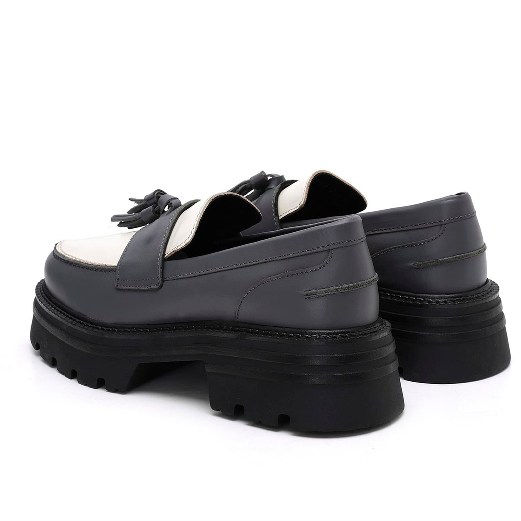 Kadın Antrasit Deri Loafer