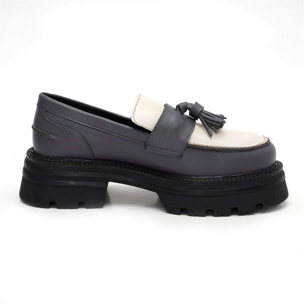 Kadın Antrasit Deri Loafer