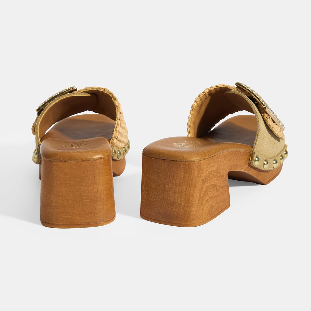 Kadın Bej Ayarlanabilir Toka Detaylı Topuklu Terlik