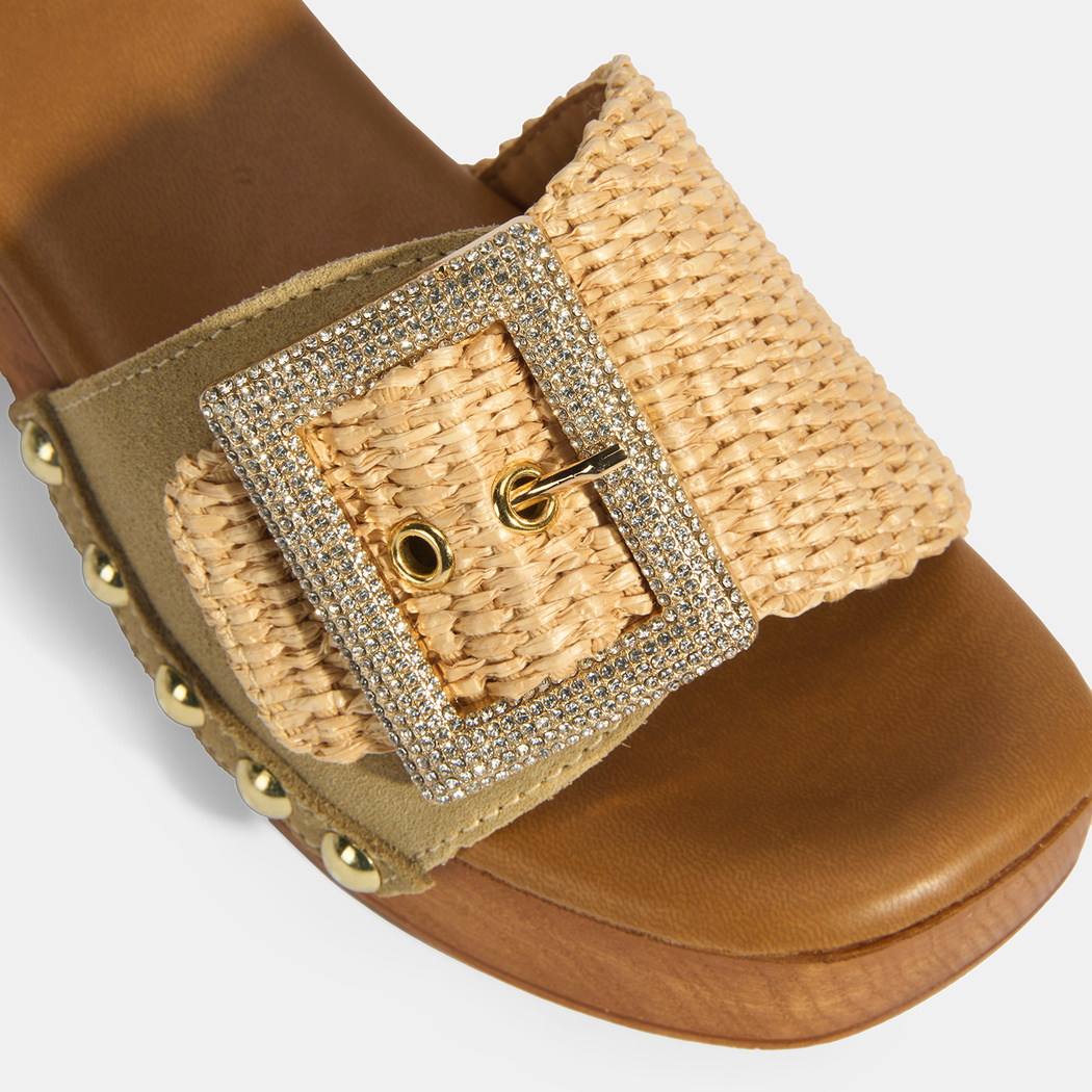 Kadın Bej Ayarlanabilir Toka Detaylı Topuklu Terlik