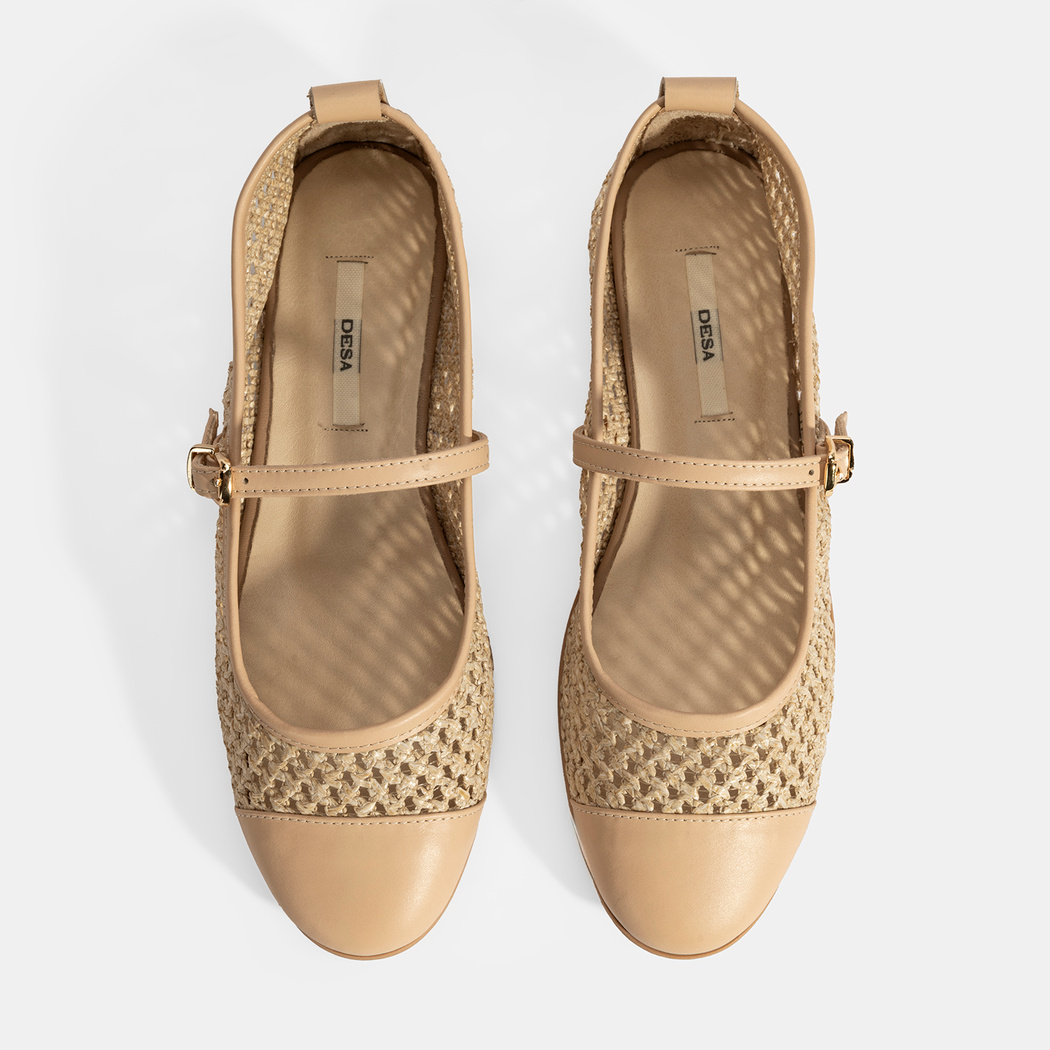 Kadın Bej Ayarlanabilir Tokalı Hasır Babet