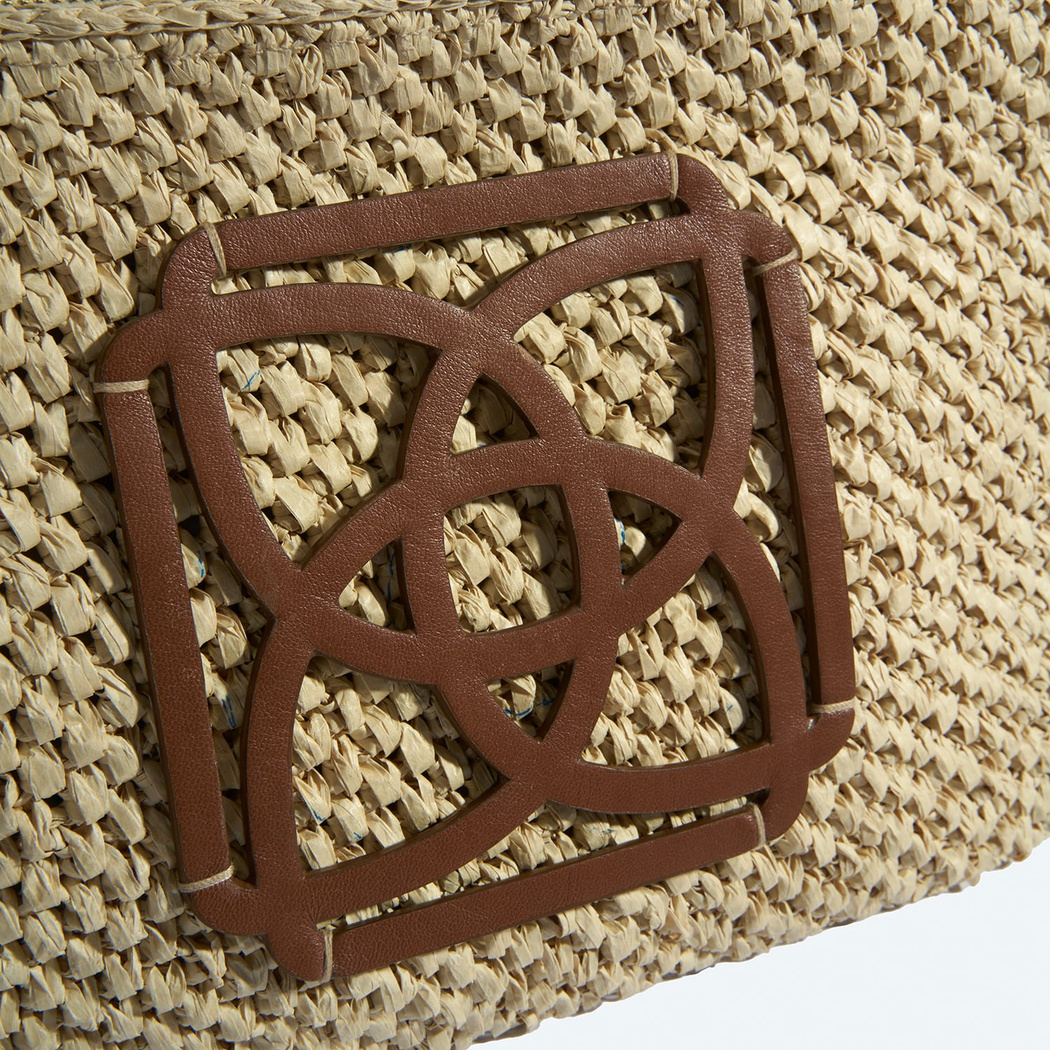 Kadın Bej Deri Detaylı Hasır El Çantası