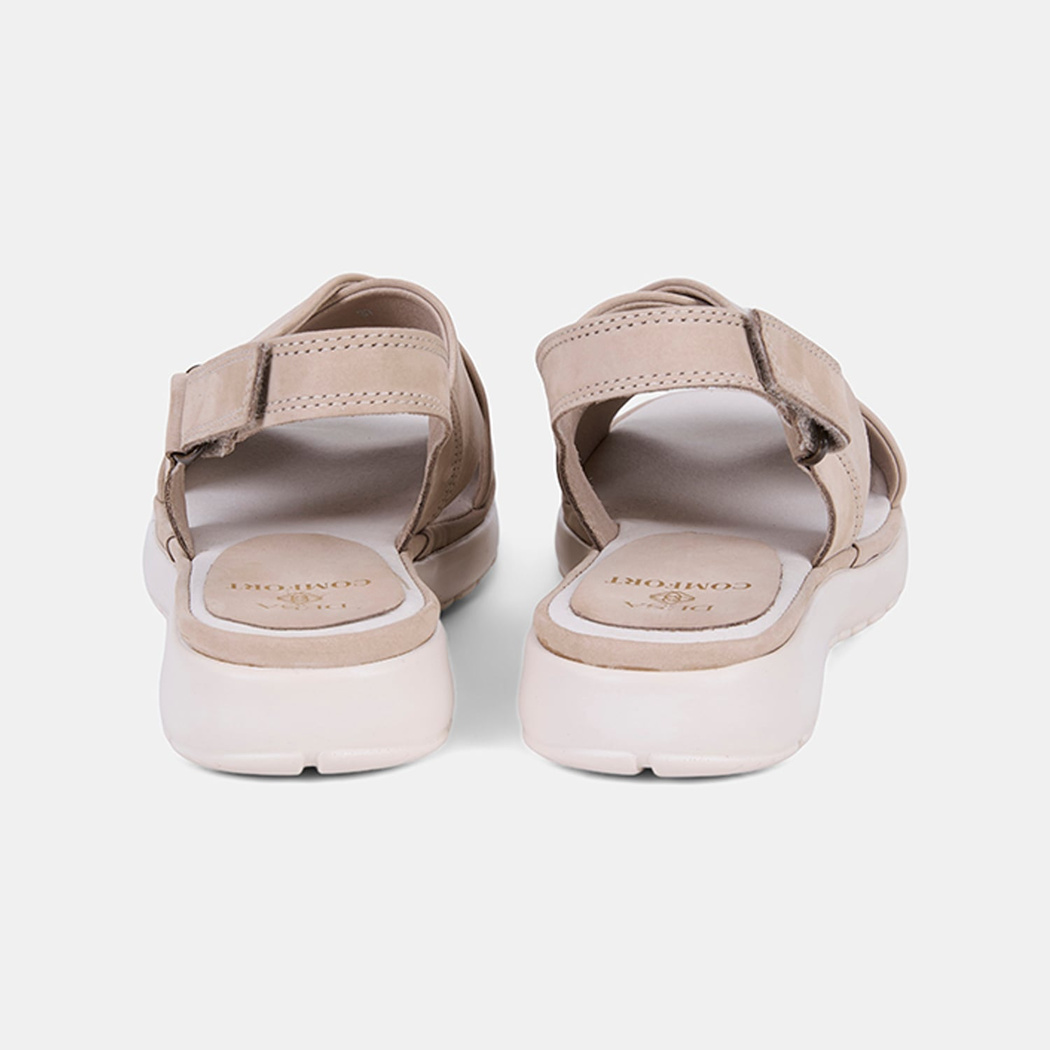 Kadın Bej DesaComfort Çapraz Bantlı Nubuk Deri Sandalet