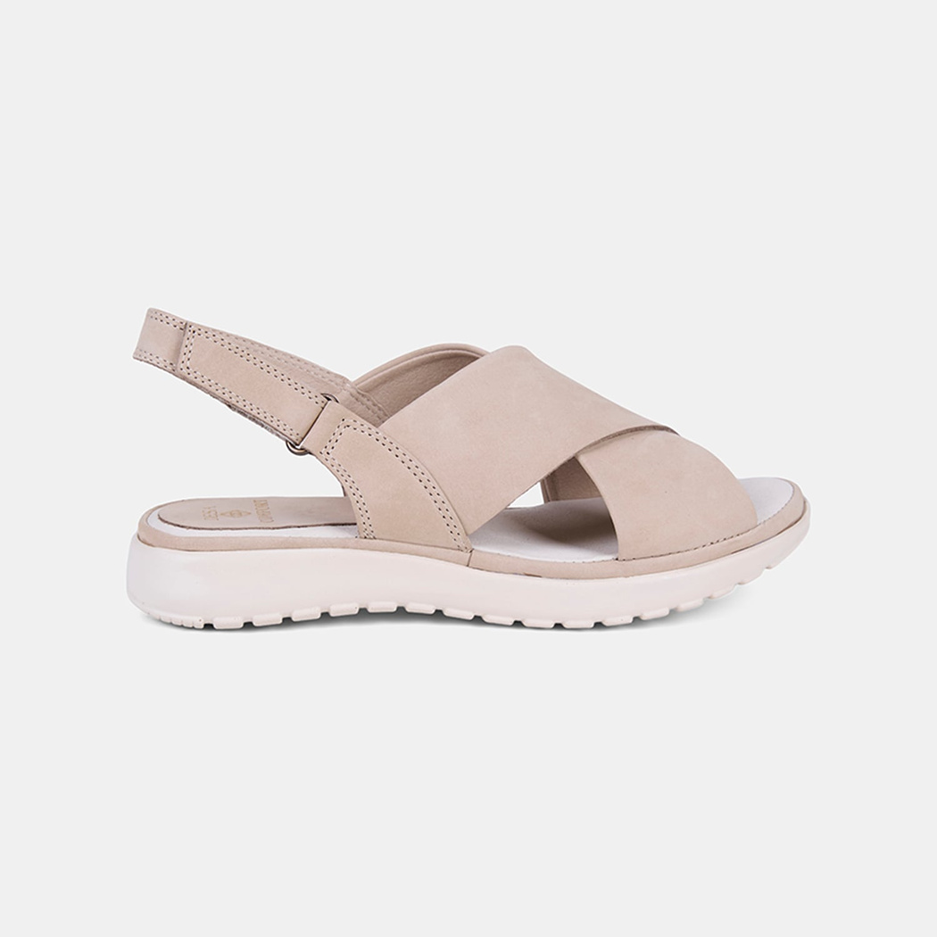 Kadın Bej DesaComfort Çapraz Bantlı Nubuk Deri Sandalet