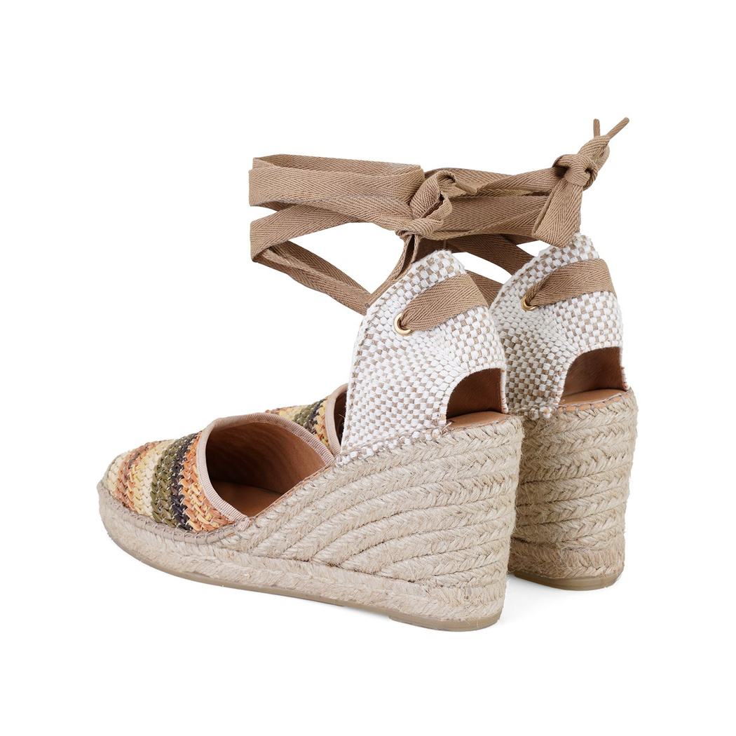 Kadın Bej Dolgu Topuklu Deri Espadril Sandalet