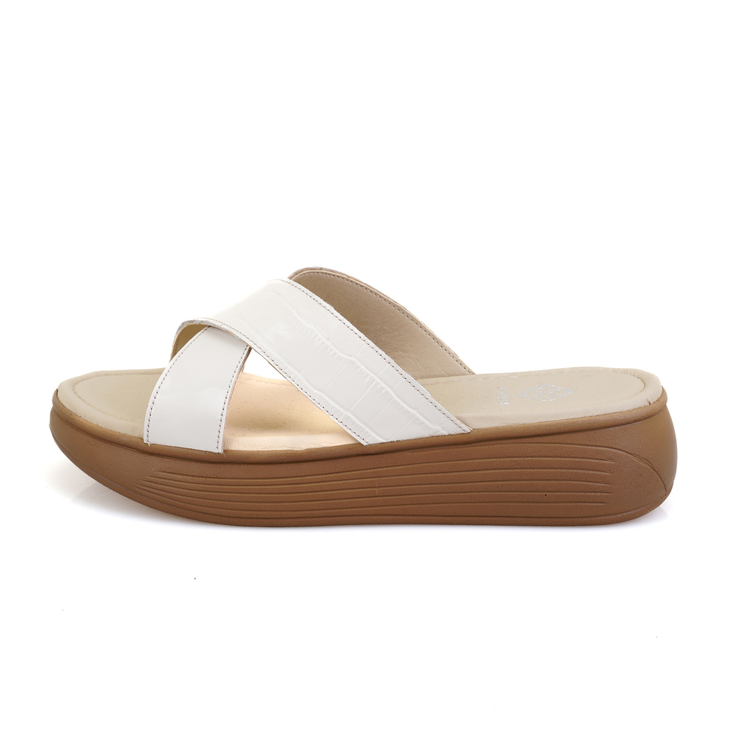 Kadın Bej Dolgu Topuklu Deri Terlik