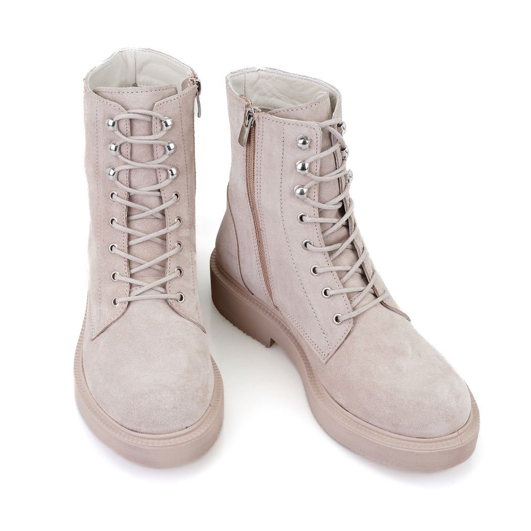 Kadın Bej Fermuarlı Deri Postal Bot