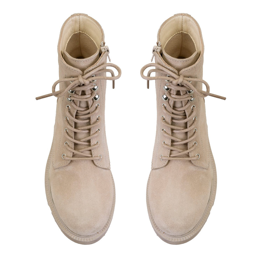 Kadın Bej Fermuarlı Süet Deri Bot