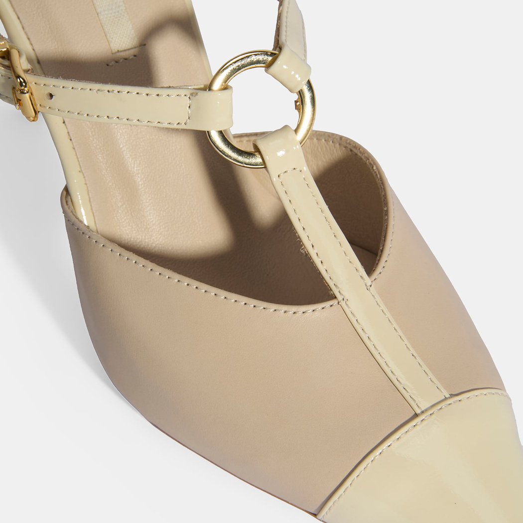 Kadın Bej Halka Aksesuarlı Deri Abiye Topuklu Terlik