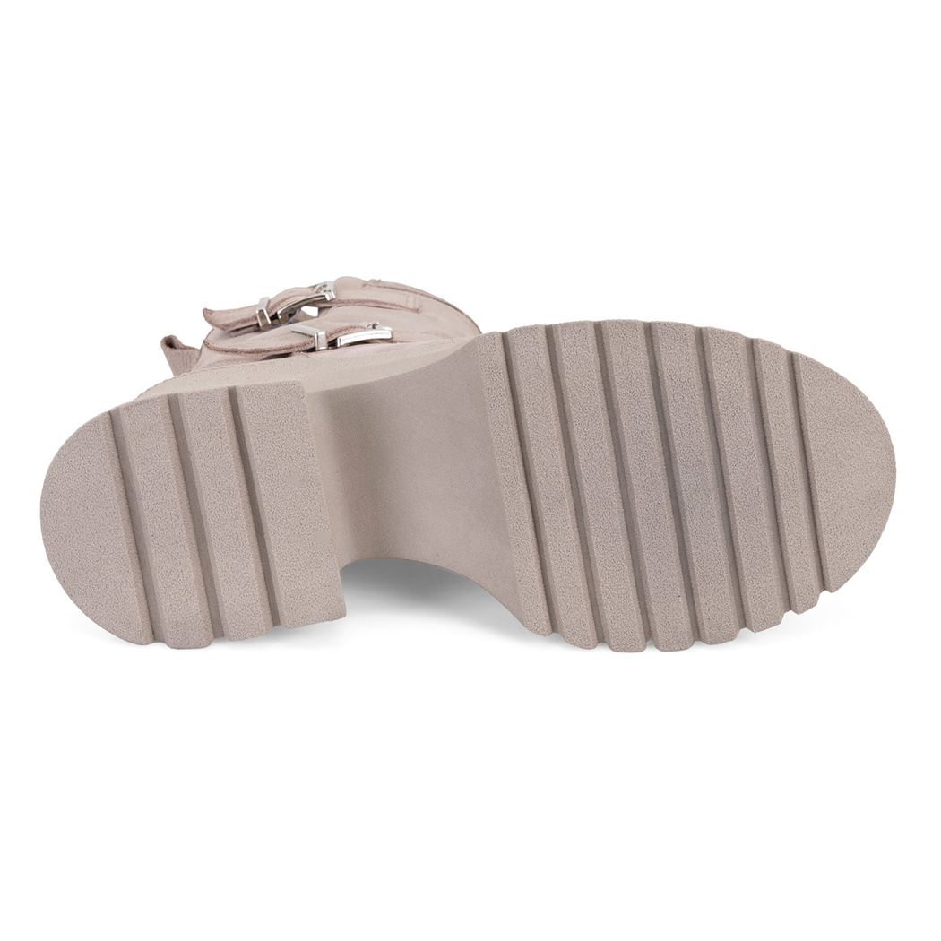 Kadın Bej Kemer Aksesuarlı Topuklu Deri Bot