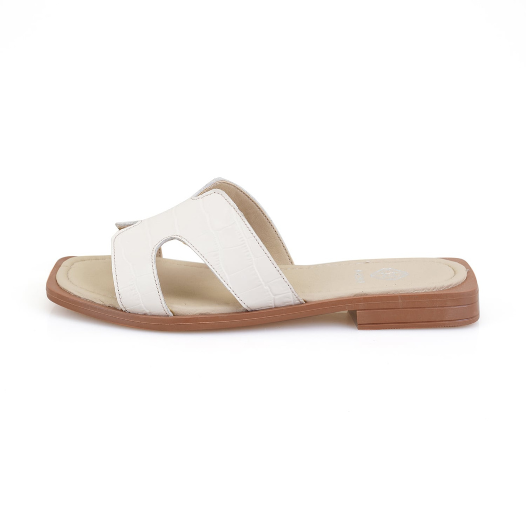 Kadın Bej Kroko Baskılı Deri Terlik