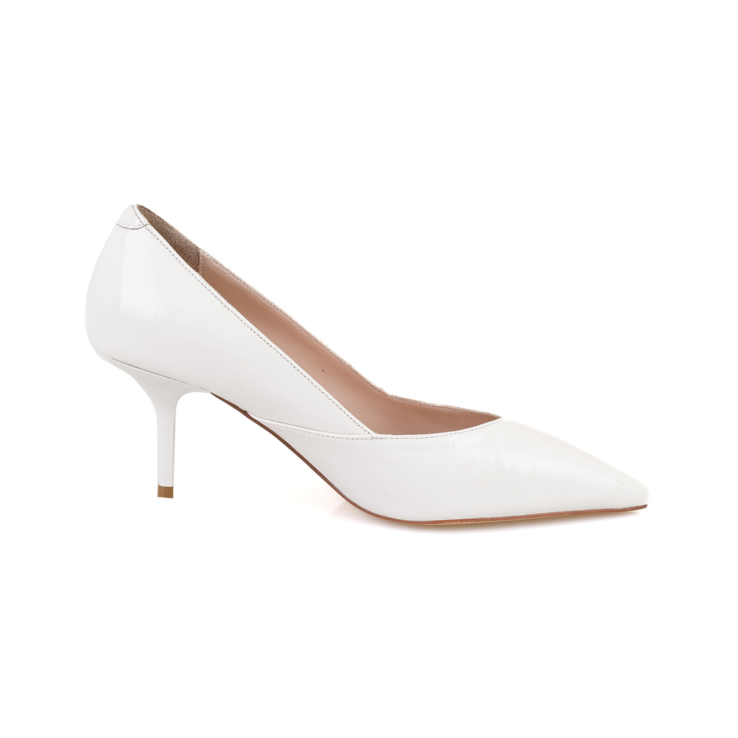 Kadın Bej Kroko Baskılı Rugan Deri Stiletto