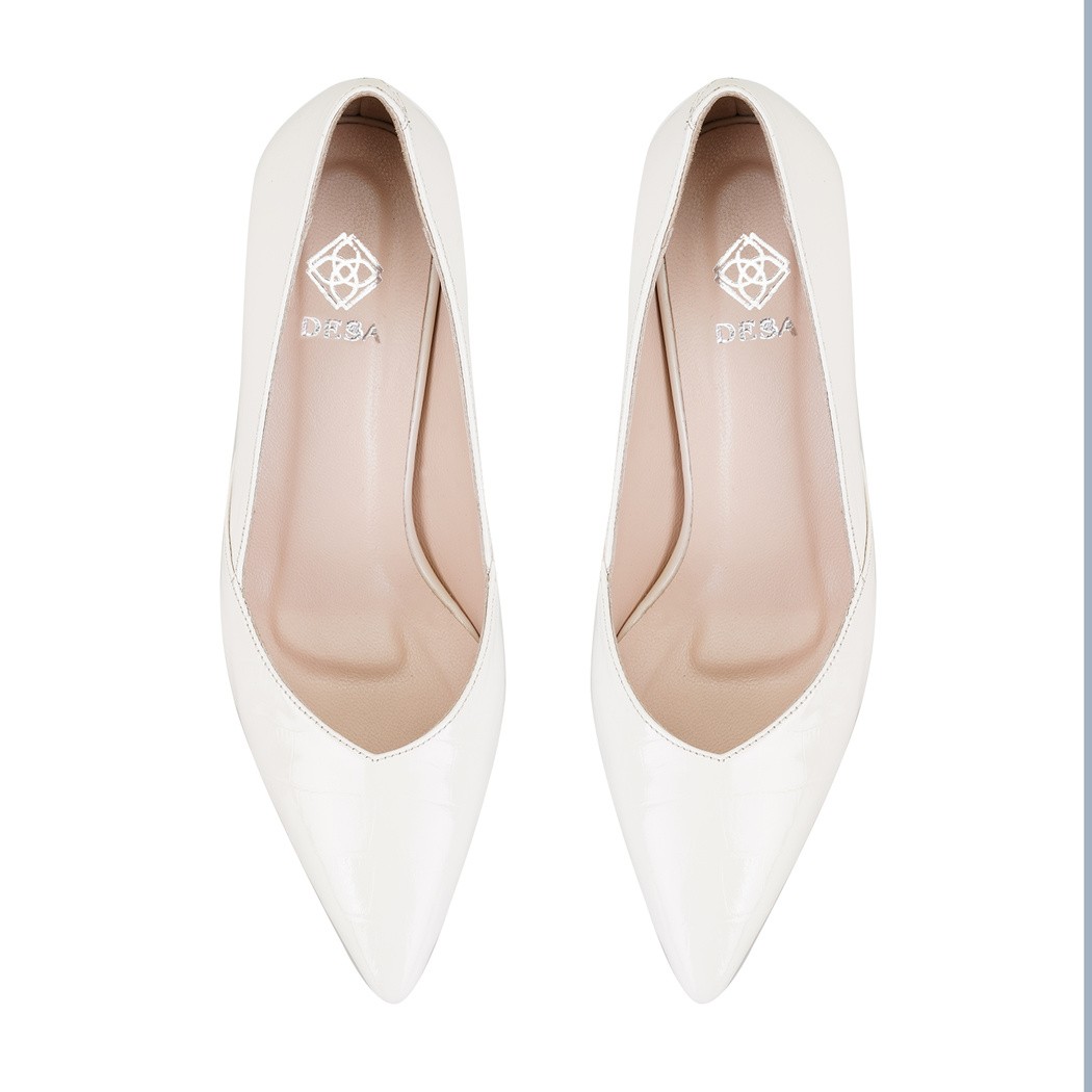 Kadın Bej Kroko Baskılı Rugan Deri Stiletto