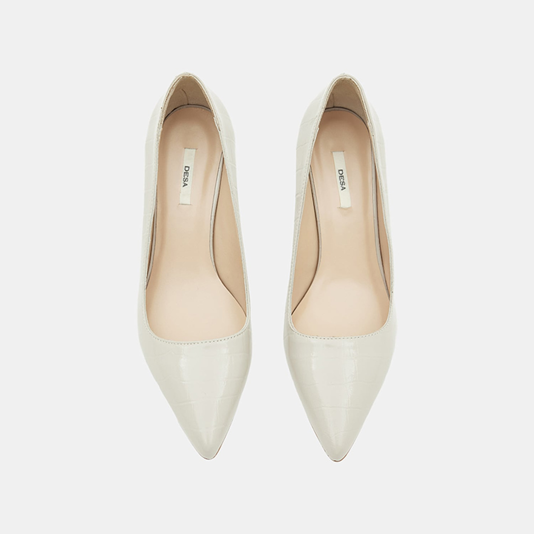 Kadın Bej Kroko Baskılı Sivri Burunlu Deri Stiletto