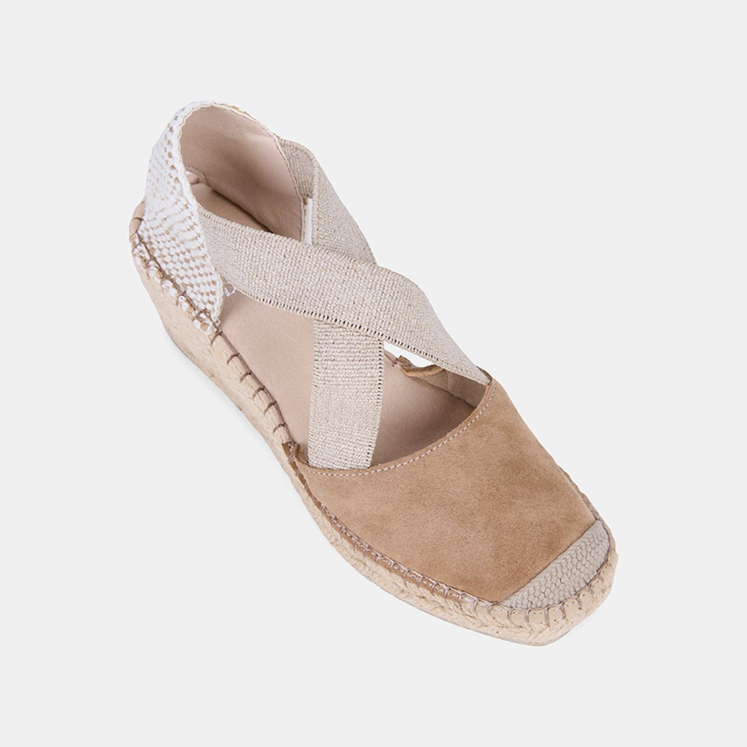 Kadın Bej Lastikli Dolgu Topuklu Süet Espadril