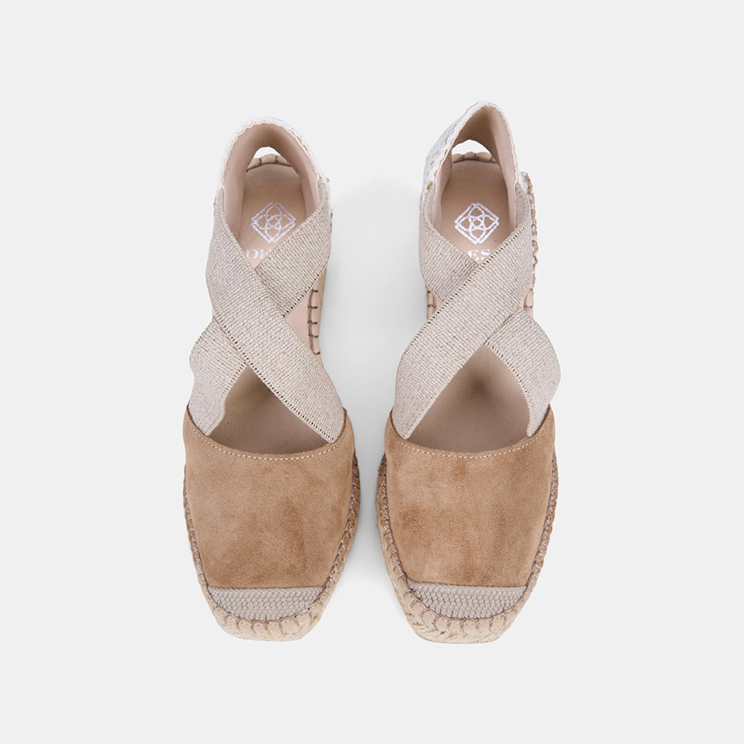 Kadın Bej Lastikli Dolgu Topuklu Süet Espadril