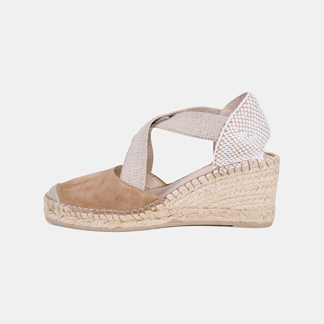 Kadın Bej Lastikli Dolgu Topuklu Süet Espadril