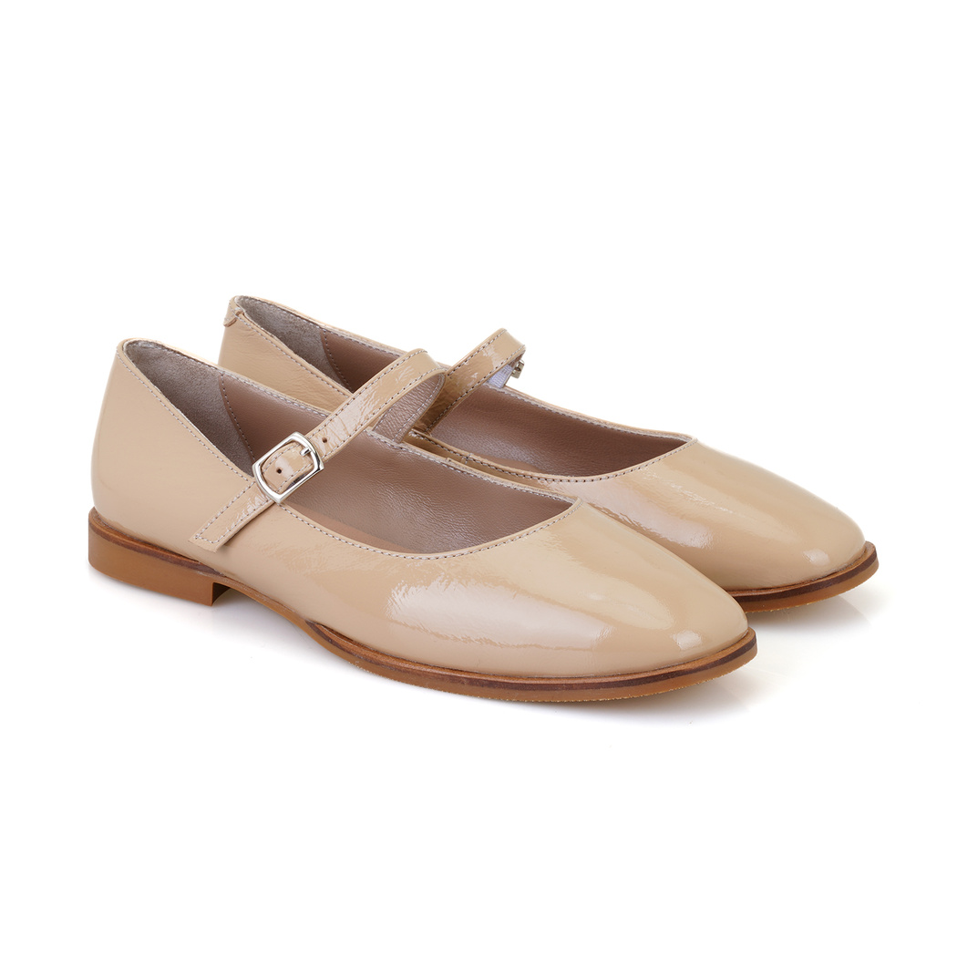 Kadın Bej Mary Jane Deri Babet