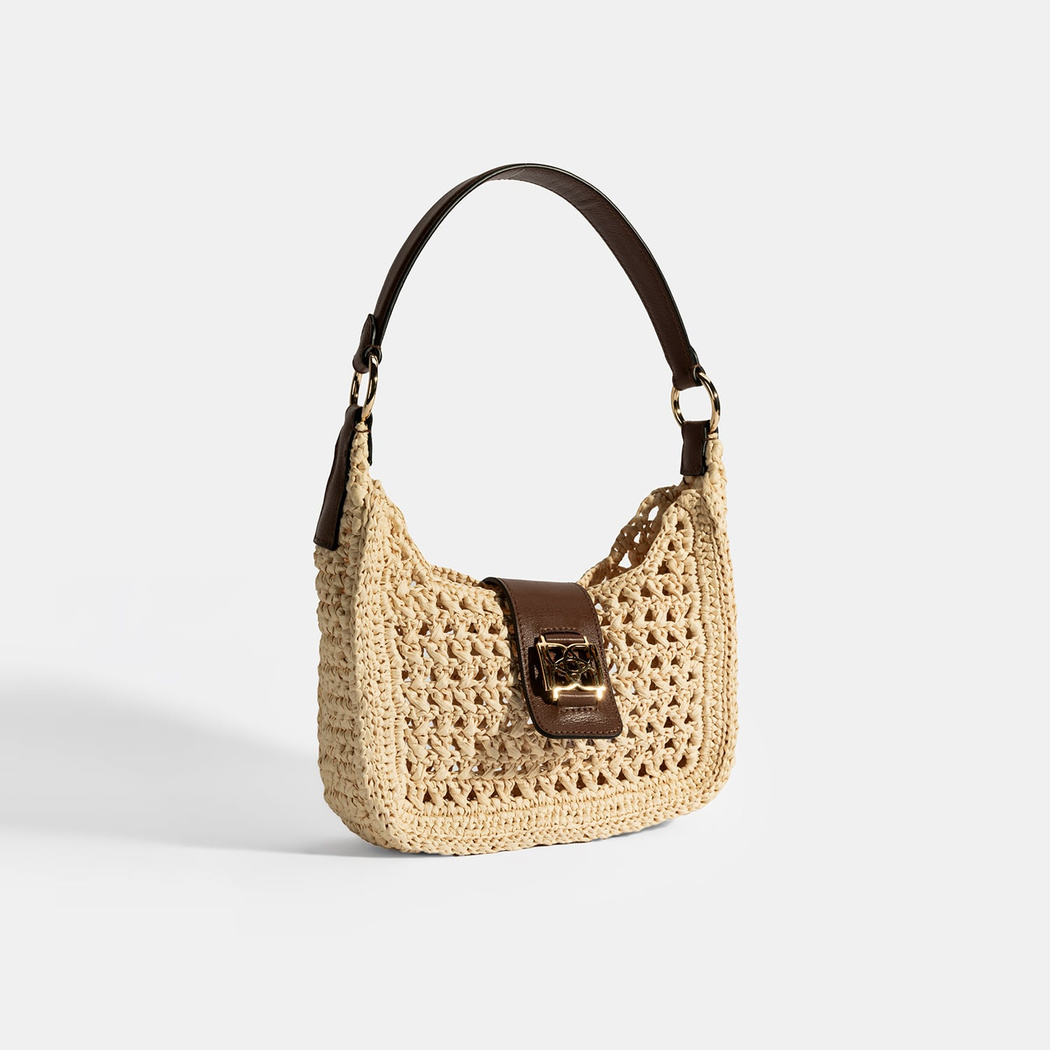 Kadın Bej Monogram Logolu Omuz Çantası 