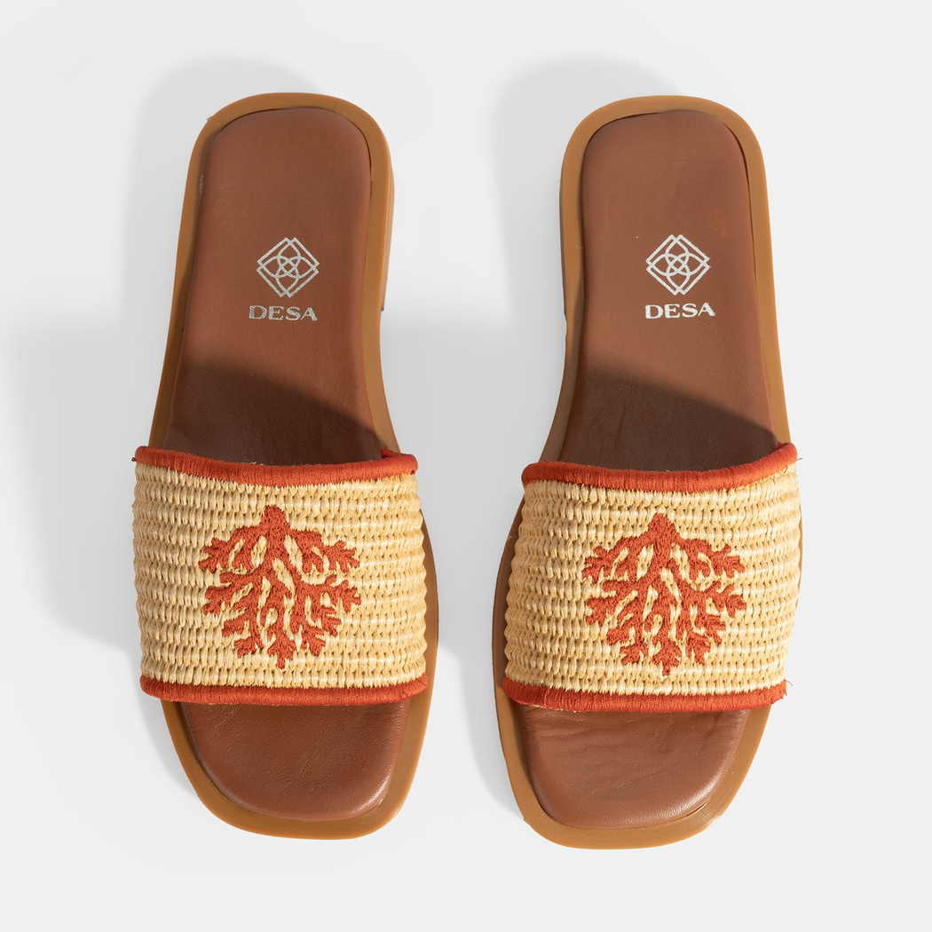 Kadın Bej Nakış Detaylı Hasır Terlik