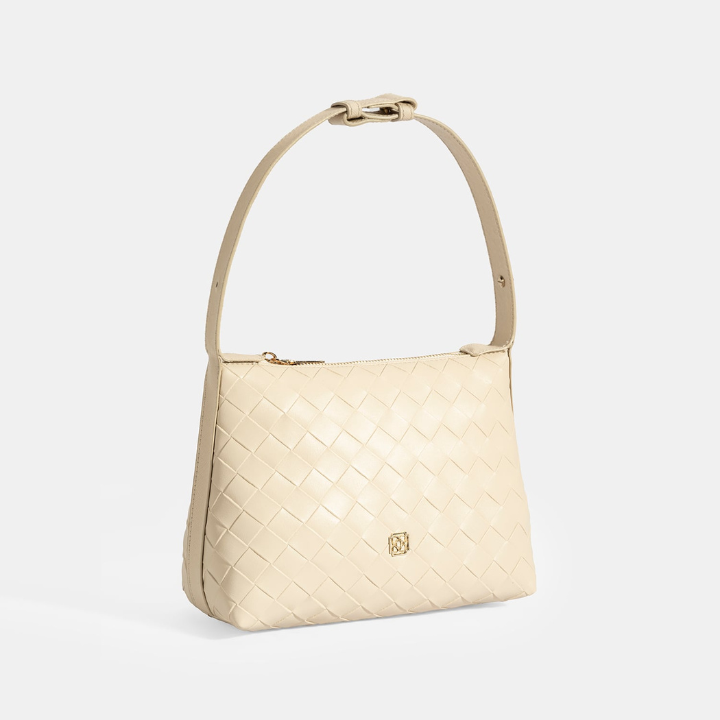 Kadın Bej Örgü Baskılı El Çantası