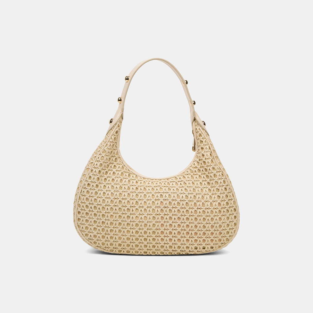 Kadın Bej Örgü Detaylı Gold Aksesuarlı Omuz Çantası