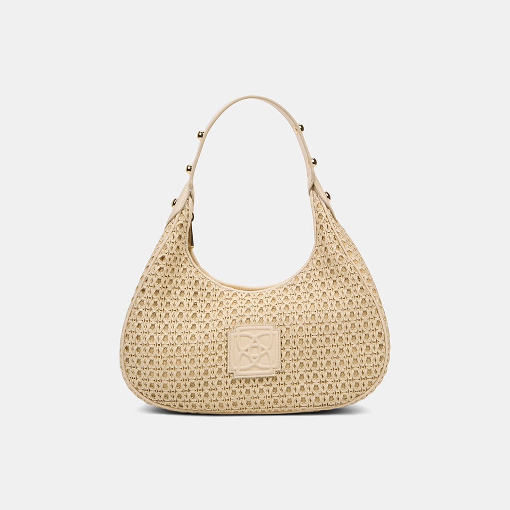 Kadın Bej Örgü Detaylı Gold Aksesuarlı Omuz Çantası