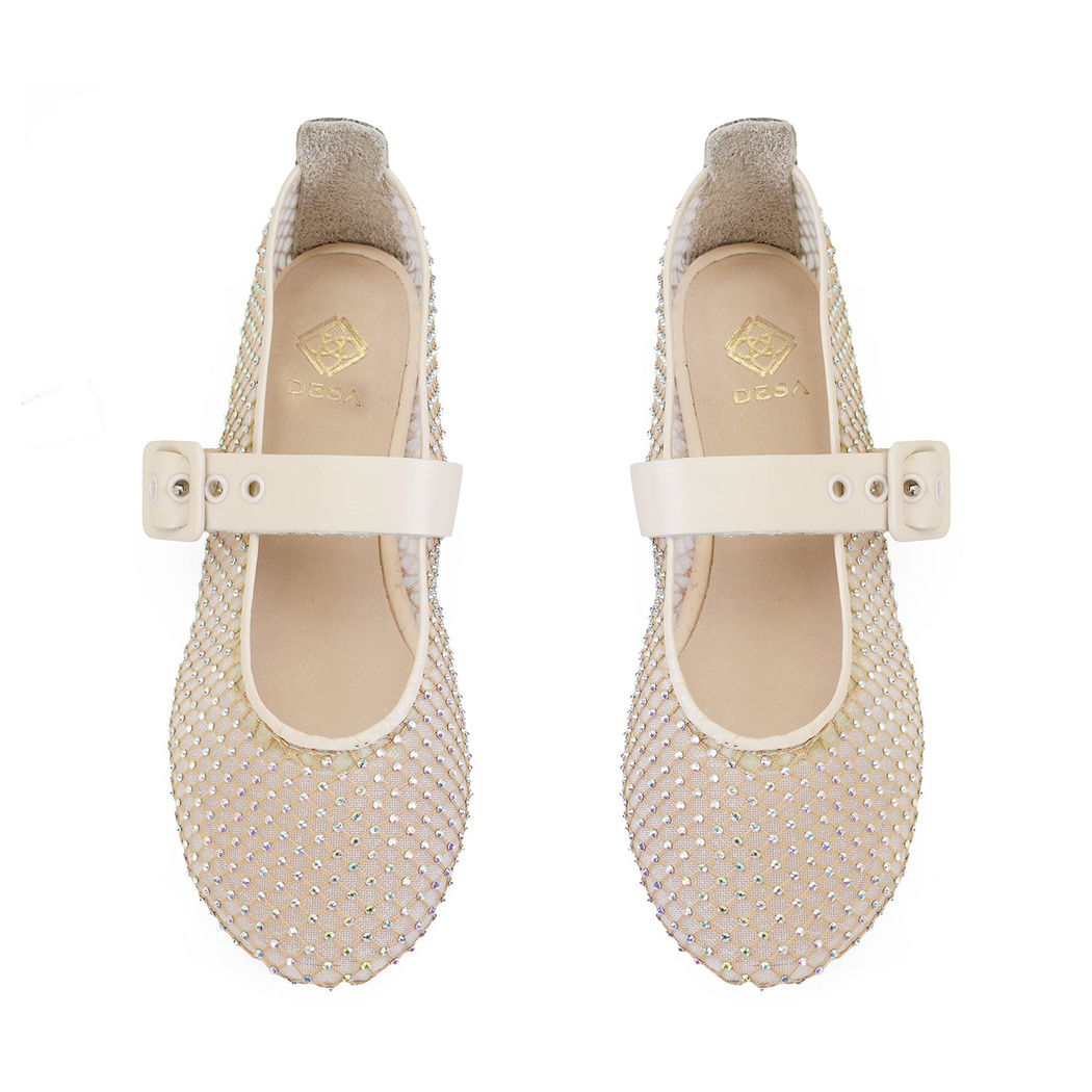 Kadın Bej Parlak Taş Detaylı Babet