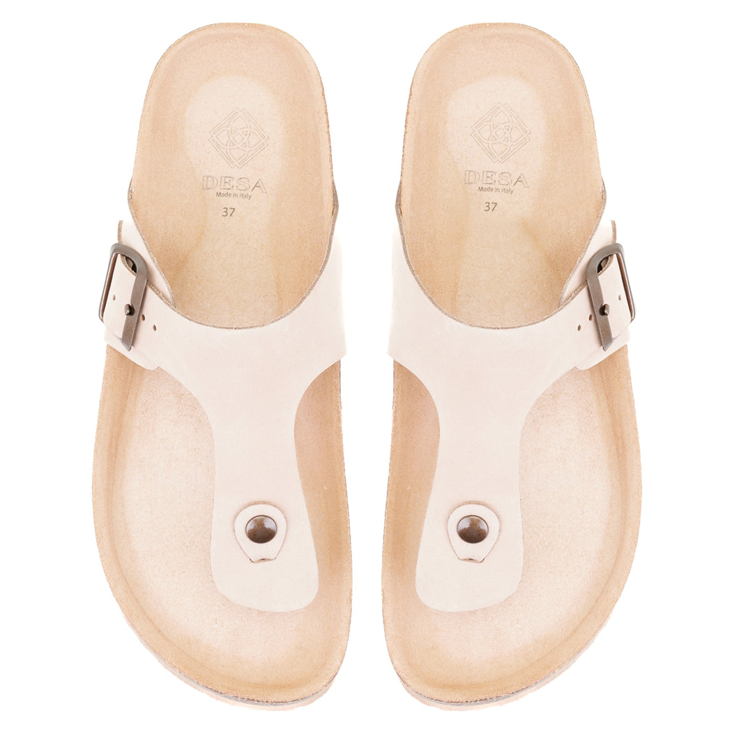 Kadın Bej Parmak Arası Nubuk Deri Terlik