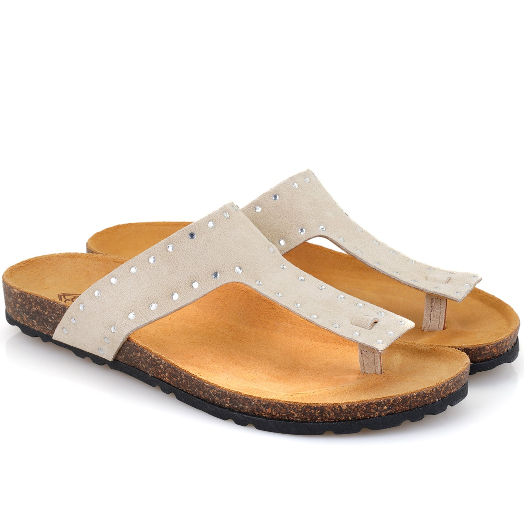 Kadın Bej Parmak Arası Süet Deri Terlik