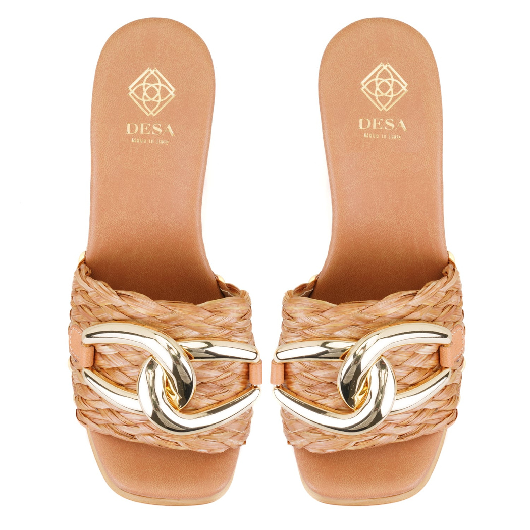 Kadın Bej Platform Topuklu Hasır Terlik