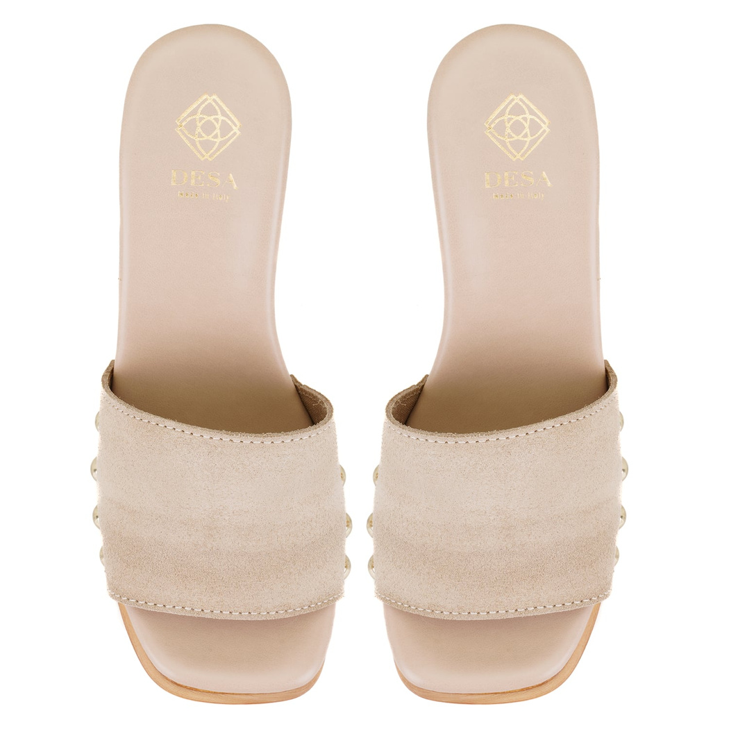 Kadın Bej Platform Topuklu Süet Deri Terlik