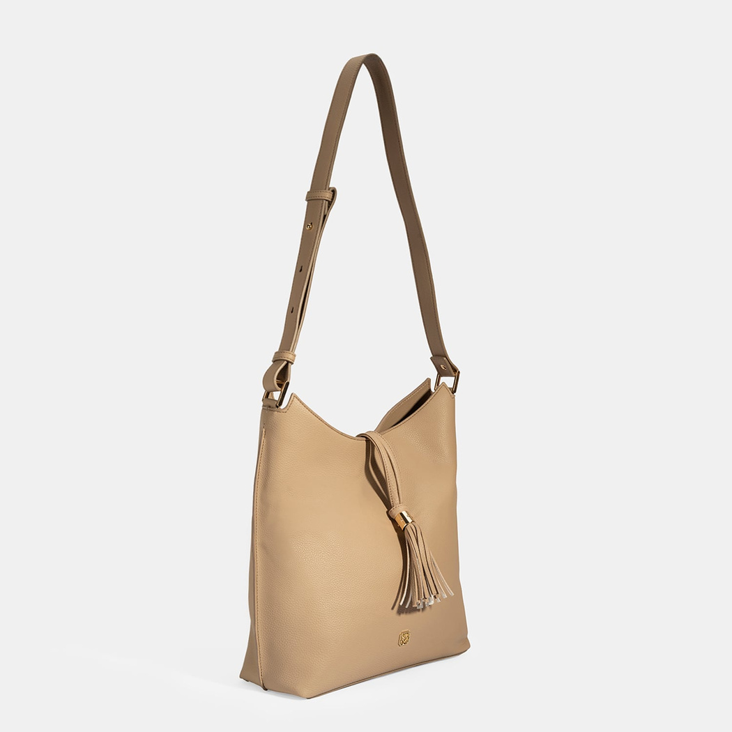 Kadın Bej Püskül Detaylı Omuz Çantası