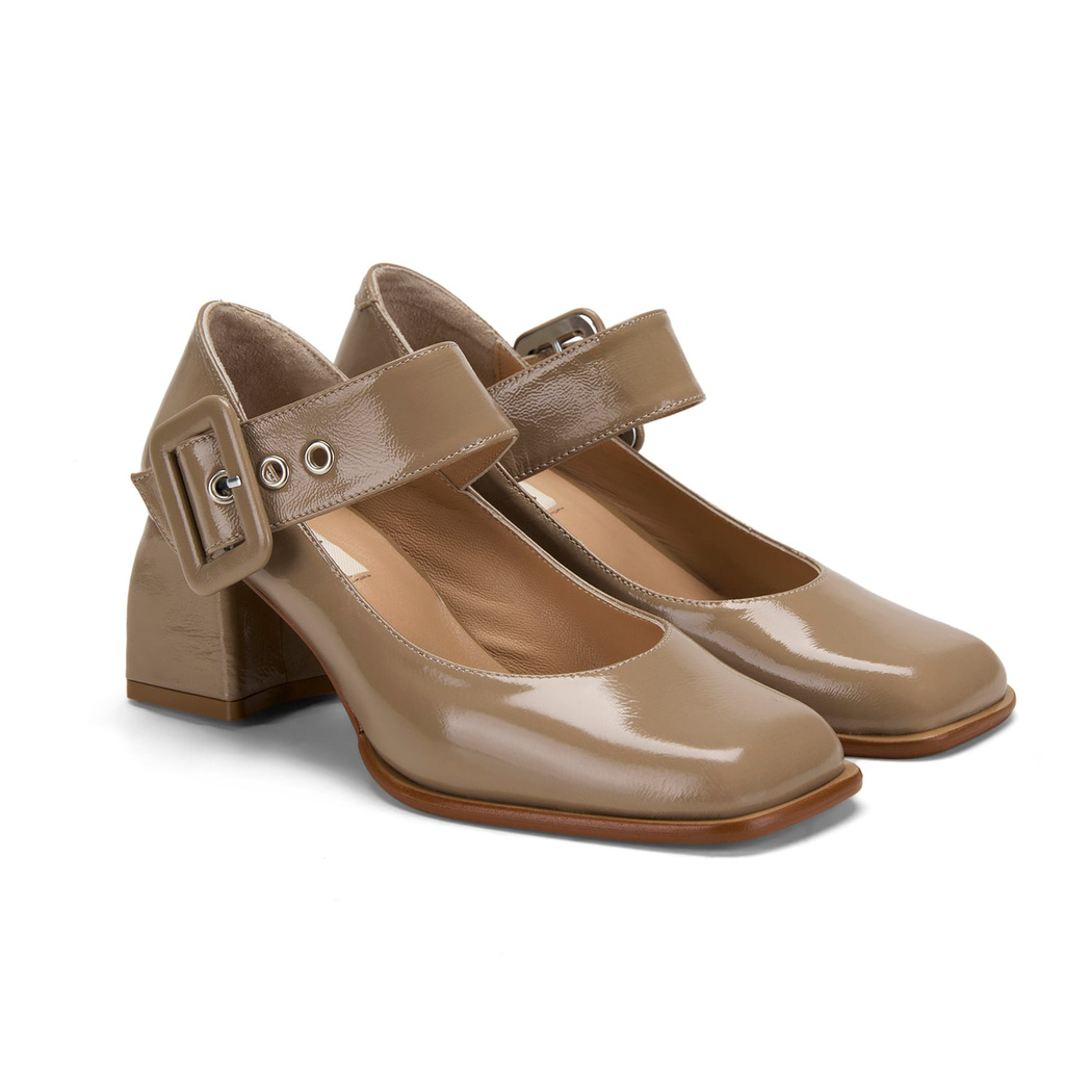 Kadın Bej Rugan Mary Jane Ayakkabı