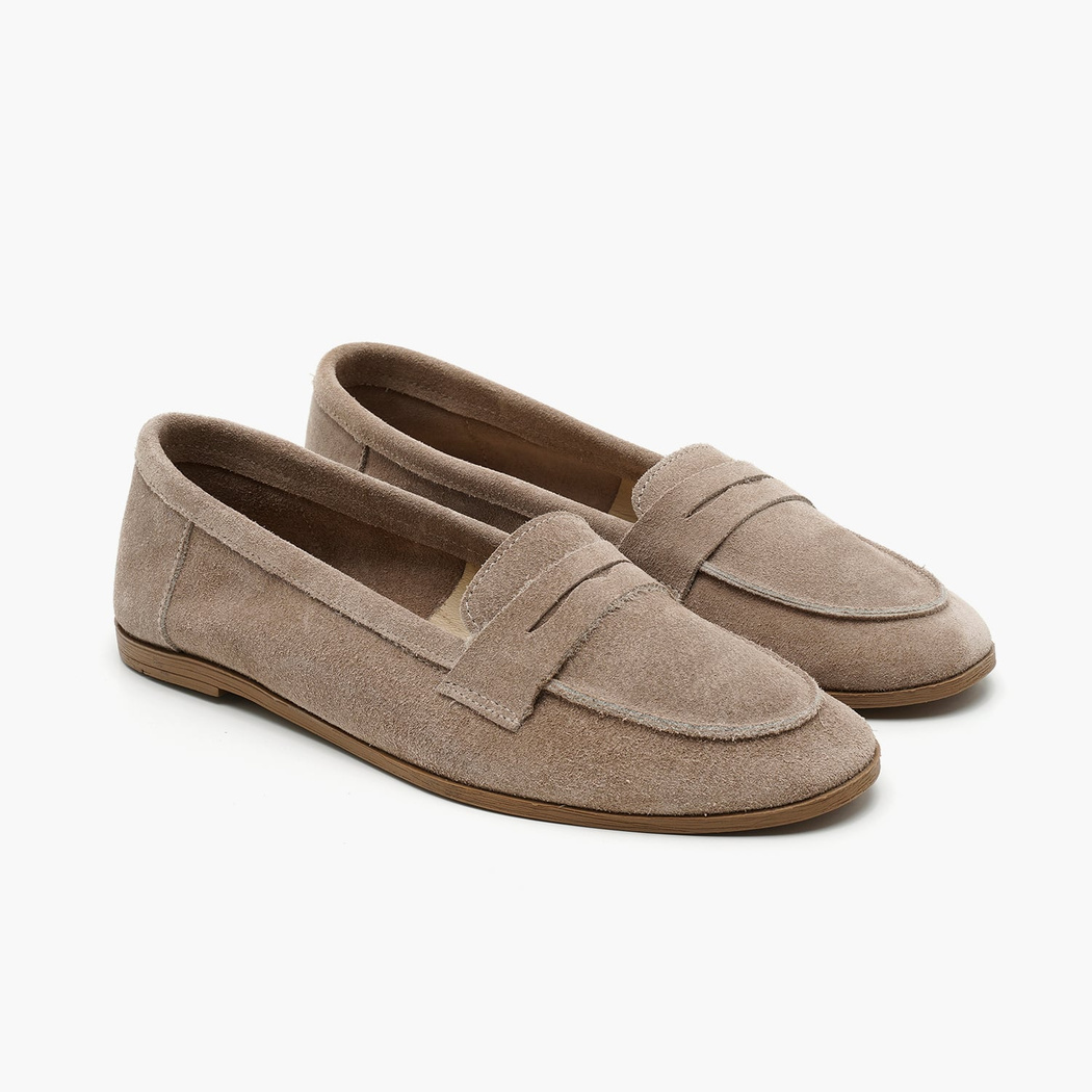 Kadın Bej Süet Deri Loafer