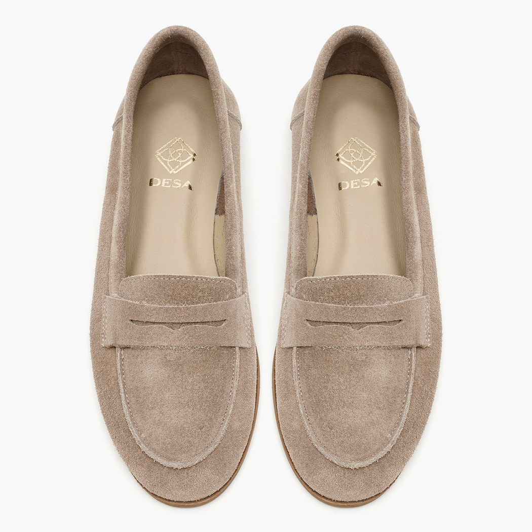 Kadın Bej Süet Deri Loafer