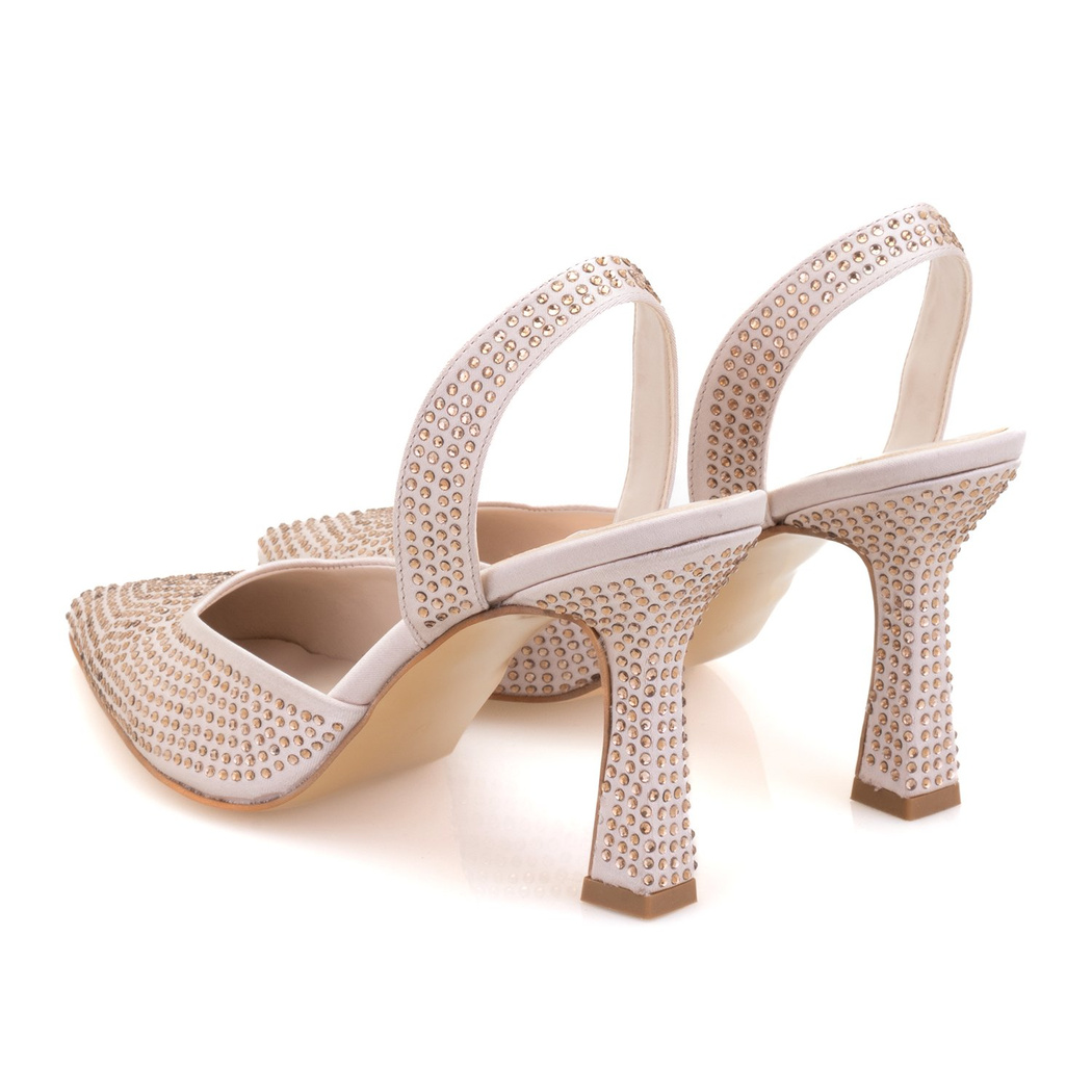 Kadın Bej Taşlı Saten Abiye Ayakkabı