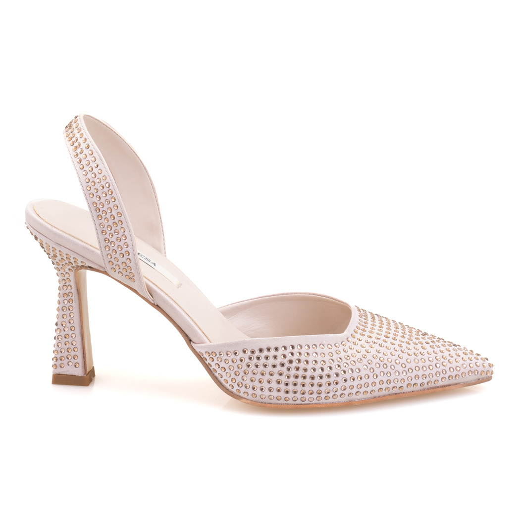 Kadın Bej Taşlı Saten Abiye Ayakkabı