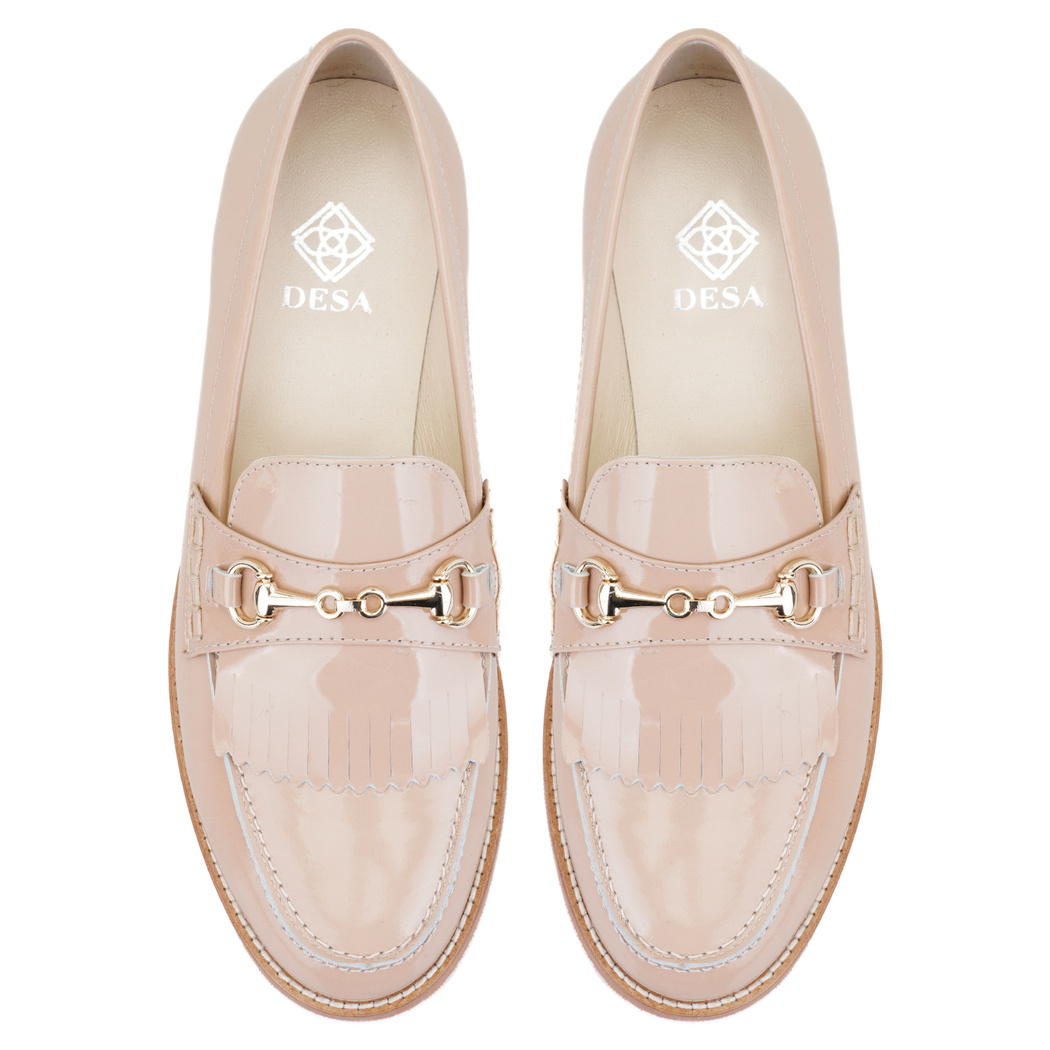 Kadın Bej Toka Aksesuarlı Deri Loafer