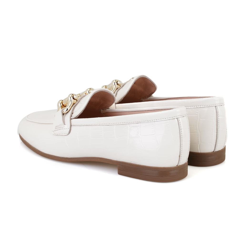 Kadın Bej Toka Aksesuarlı Deri Loafer