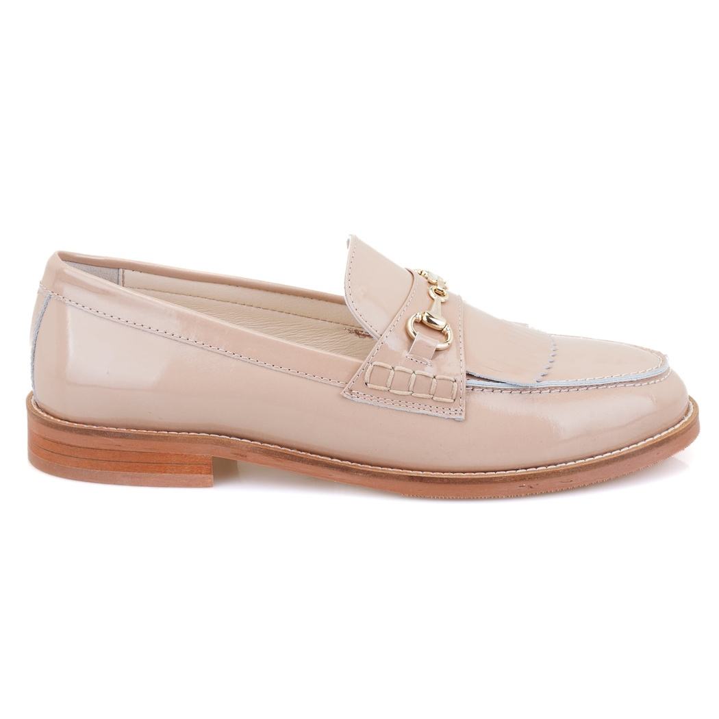 Kadın Bej Toka Aksesuarlı Deri Loafer