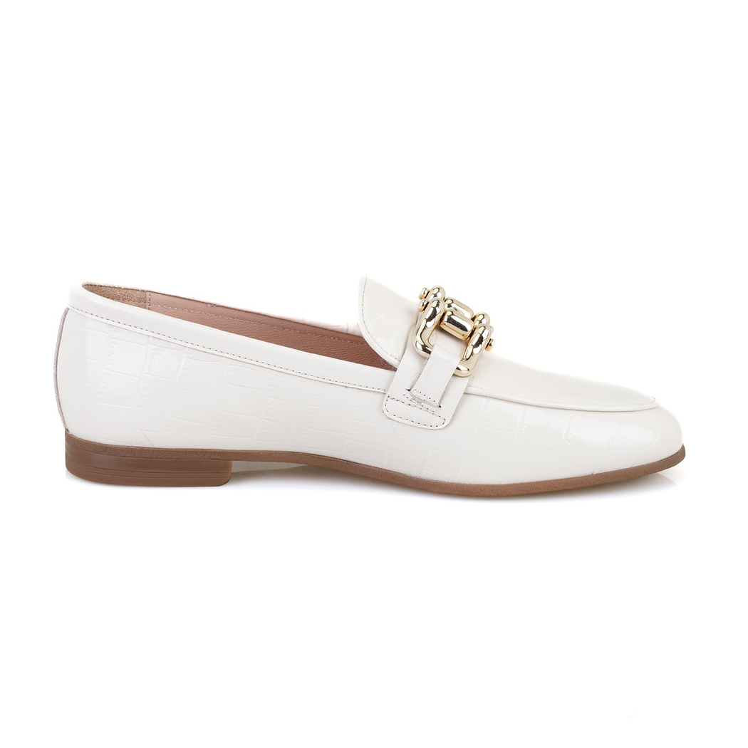 Kadın Bej Toka Aksesuarlı Deri Loafer