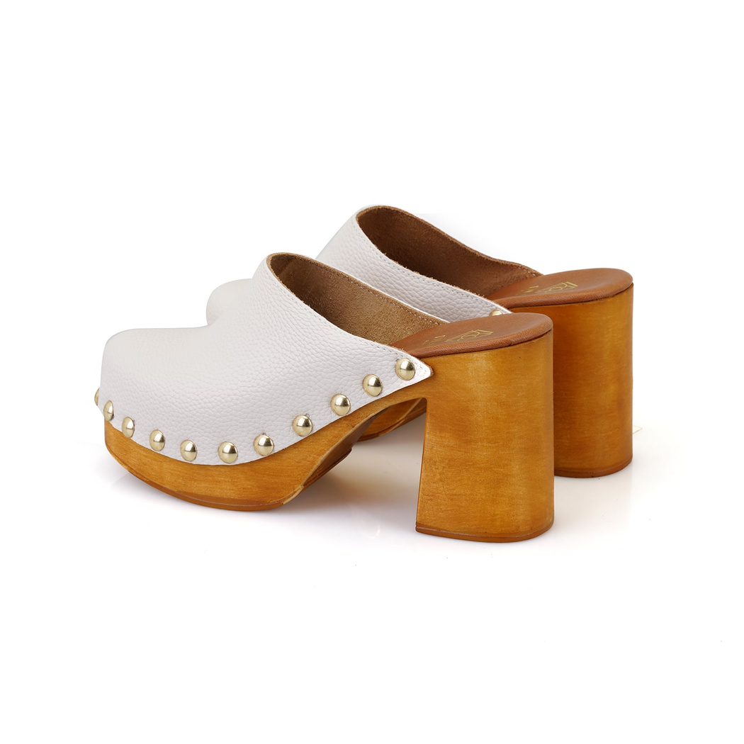 Kadın Bej Topuklu Deri Sabo