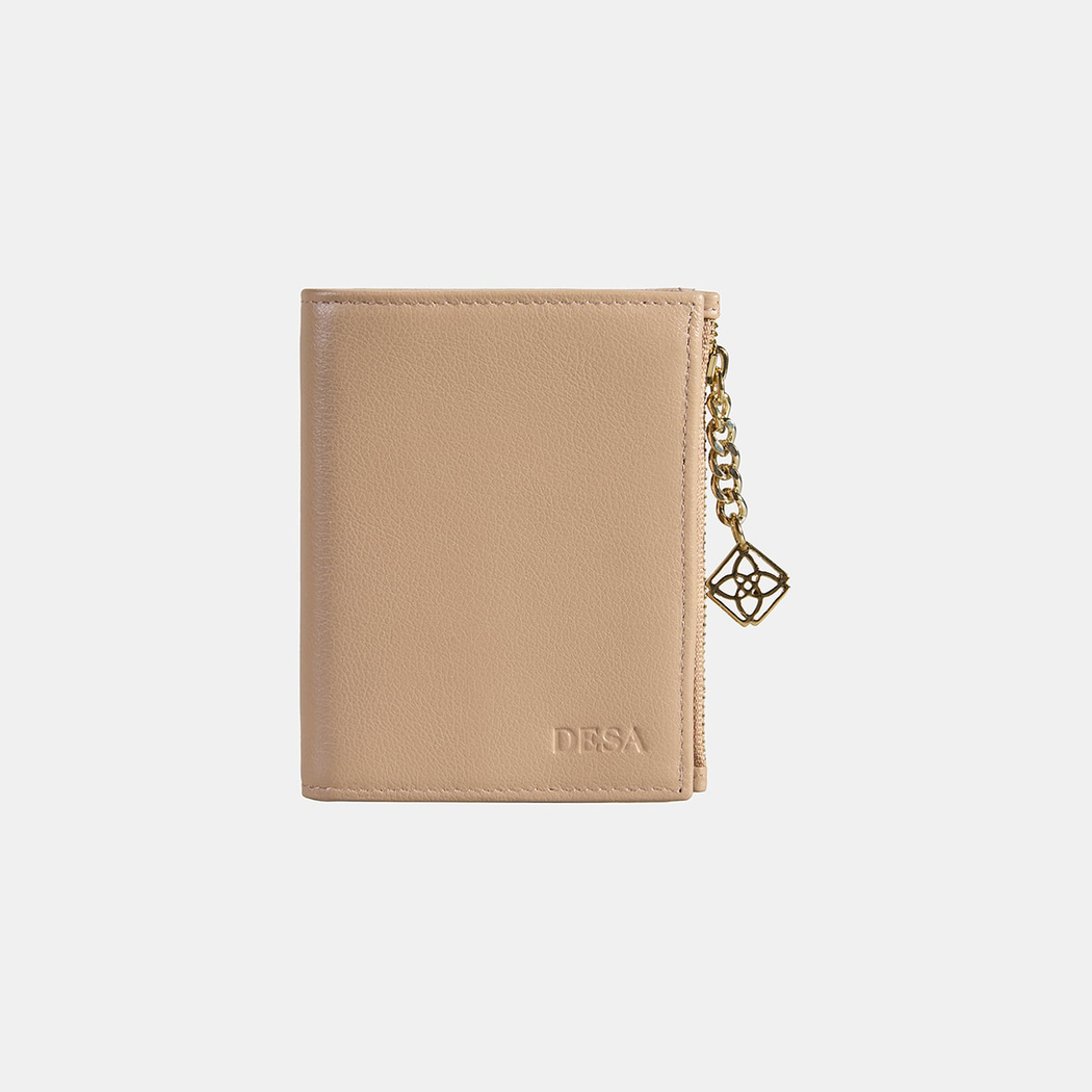 Kadın Bej Zincir Detaylı Deri Cüzdan
