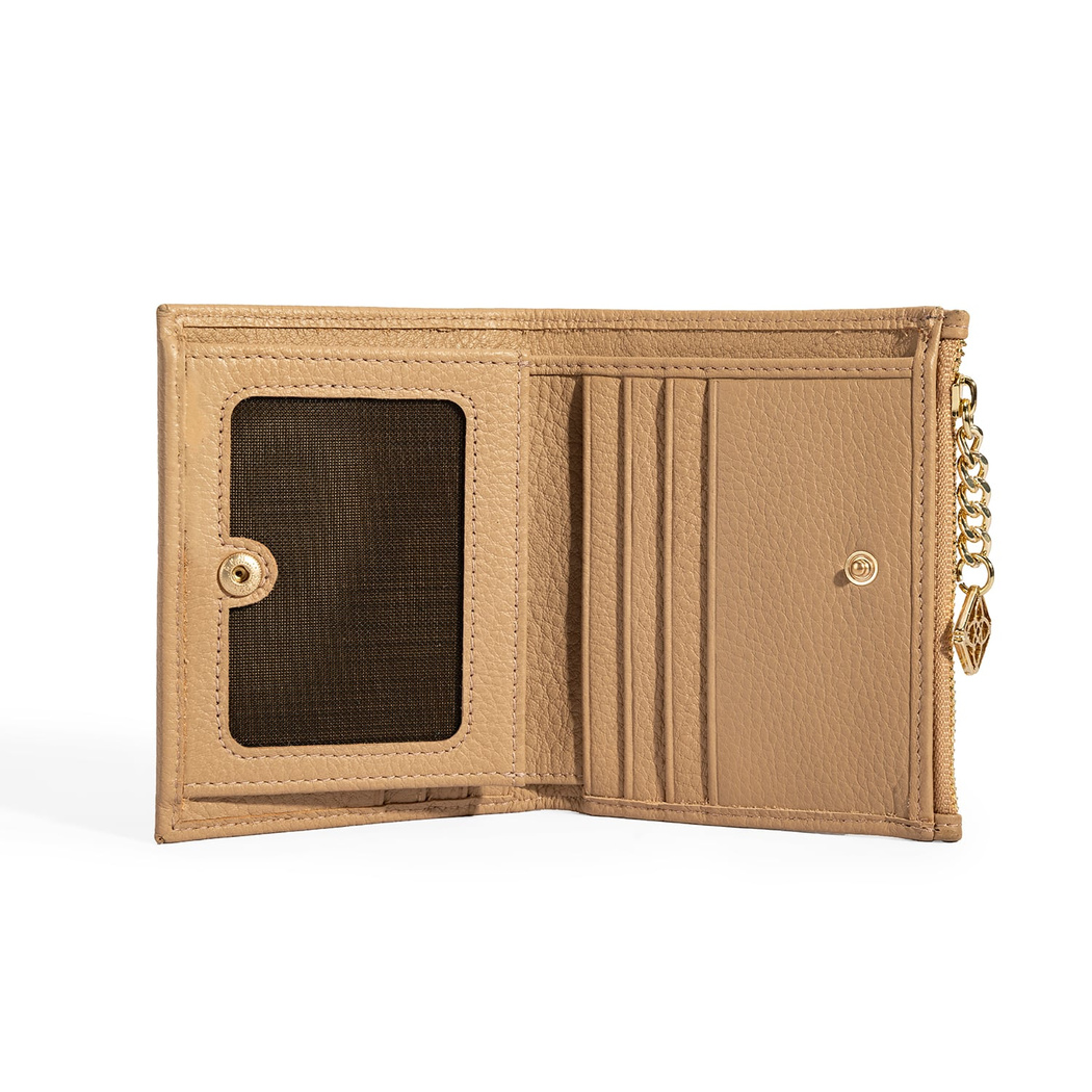 Kadın Bej Zincir Detaylı Deri Cüzdan
