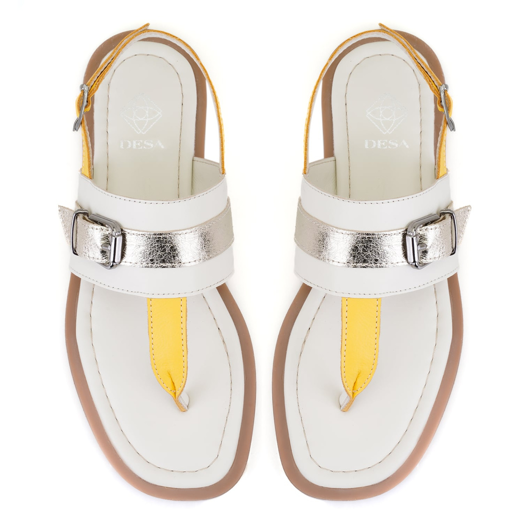 Kadın Beyaz Ayarlanabilir Tokalı Deri Terlik