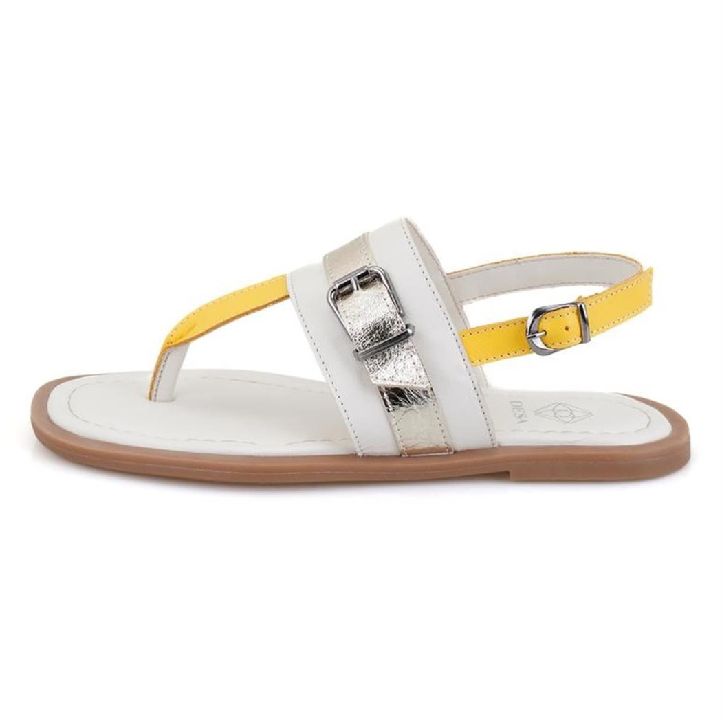 Kadın Beyaz Ayarlanabilir Tokalı Deri Terlik