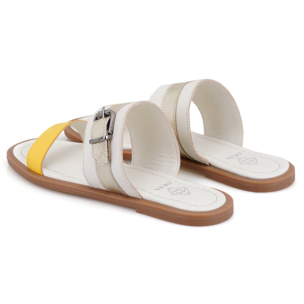 Kadın Beyaz Ayarlanabilir Tokalı Deri Terlik