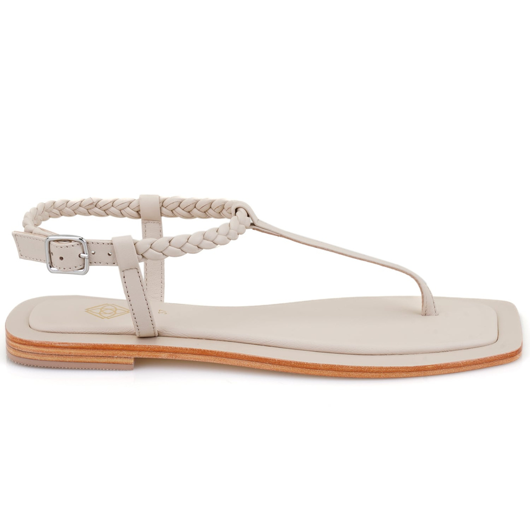 Kadın Beyaz Ayarlanabilir Tokalı Deri Sandalet